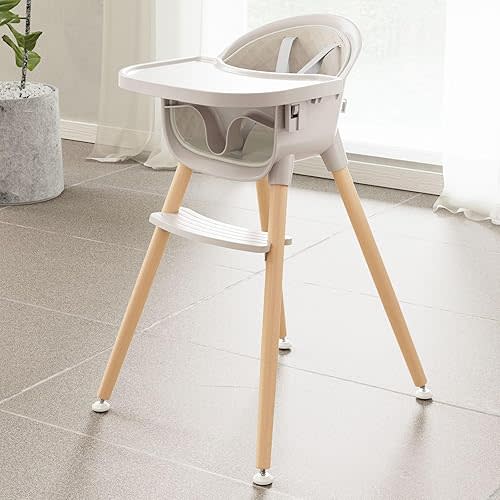 Fodoss Convertible Baby High Chair with Wood Legs and Removable Dishwasher Safe Tray for Boys and Girls,Highchair Toddler with 5 Point Safety Harness