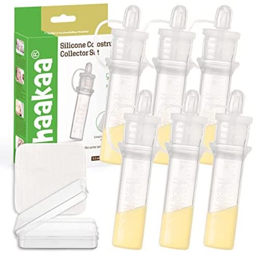haakaa Colostrum Collector Set Includes a Portable Case and a White Cotton Cloth Wipe for Breastfeeding Moms to Collect Store and Feed Colostrum, 4ml/6pcs