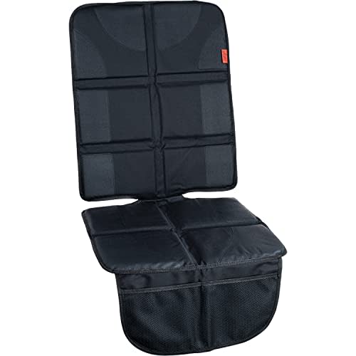 Lusso Gear Car Seat Protector, Thick Padding, 2 Mesh Storage Pockets, Waterproof, Protects Fabric or Leather Seats from Child Car Seat and Pets, Non-Slip Rubber Padded Backing, No Imprint (Black)