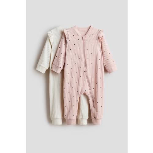 2-PACK RIBBED COTTON PAJAMA JUMPSUITS