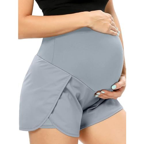 POSHGLAM Women‘s Maternity Shorts Over Belly Workout Running Casual Summer Pregnancy Shorts