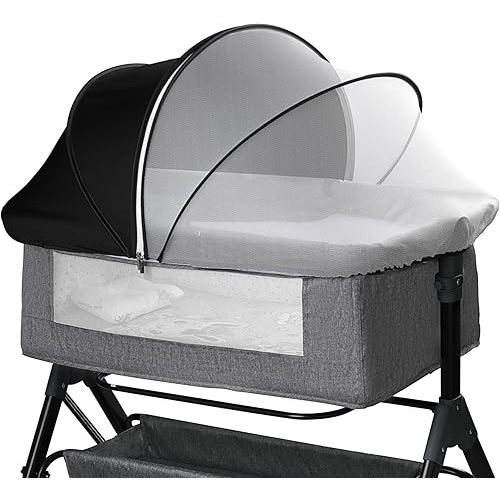 Bassinet Mosquito Net Cover - Half-Blackout Mosquito Net for Baby Crib & Bedside Sleeper, Breathable Crib net with 2-Way Zipper, Sun-Blocking Baby Mosquito Net Cover (Black-Small)