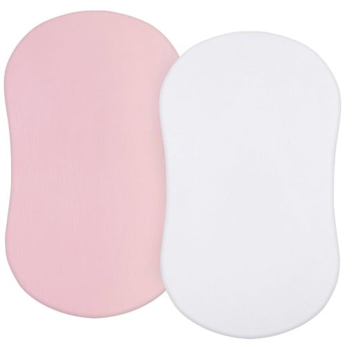 Bassinet Sheets Compatible with Halo Bassinest Swivel/Flex/Glide Sleeper and 4moms mamaRoo Sleep Bassinet, 100% Cotton, 2 Pack, Ultra Soft Bassinet Sheet for Baby, White & Pink