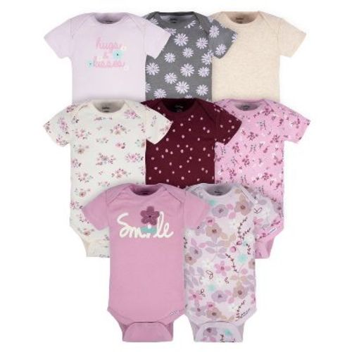 Gerber Baby Girls' Short Sleeve Onesies Bodysuits, 8-pack, Lavender Garden, 6-9 Months
