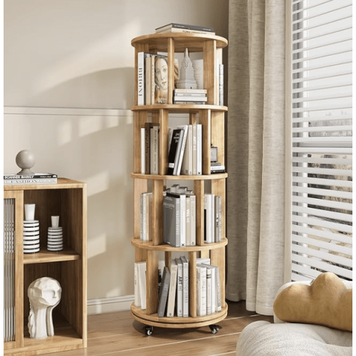 4-Tier Rotating Bookshelf, 360° Spinning Stackable Bookcase, Freestanding Bookshelf for Home Office Study Room Bedroom Living Room