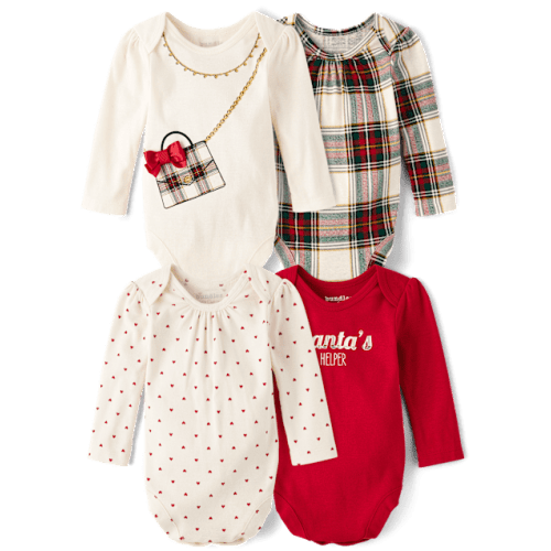 Baby Girls Plaid Bodysuit 4-Pack - White