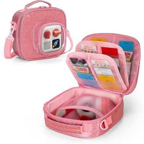 LoDrid Carrying Case Compatible with Yoto Mini (2024 Edition), Travel Storage Bag for Audio Player with Adjustable Shoulder Strap for Player Cards and Accessories, Pink, Bag Only