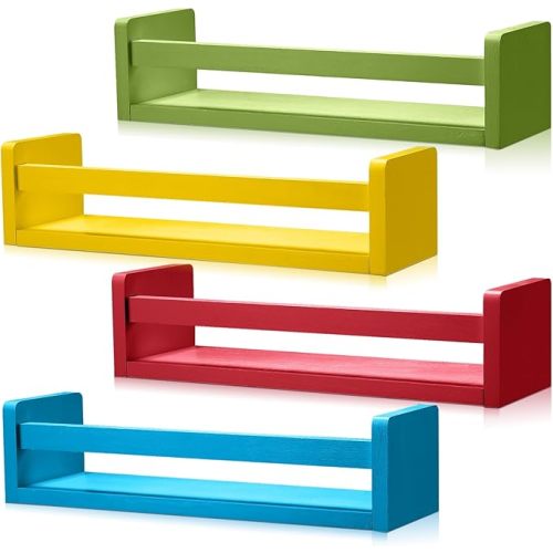 Set of 4 Nursery Book Shelves Floating Bookshelves Nursery Shelves for Wall Book Shelf Organizer Bathroom Storage Rack for Wall Decor(23.6 in,Colorful) - 23.6 In