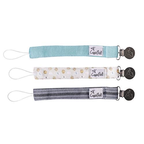 Copper Pearl 3-Pack Premium Knit Binky Holders: Stylish Stainless Steel Pacifier Clips for Baby Girls and Boys - No More Floor Drops