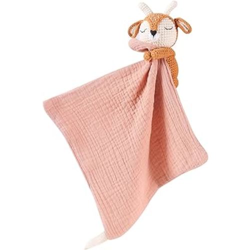 Baby Animal Plush Toys with Rattle, Baby Hand Knitted Animal Security Blankets, Soothing Toys, Gifts for Boys and Girls 12 inch