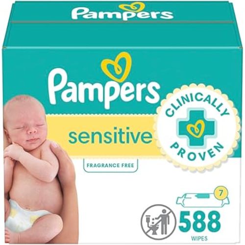 Pampers Sensitive Baby Wipes, Water Based, Hypoallergenic and Unscented, 7 Refill Packs (588 Wipes Total)