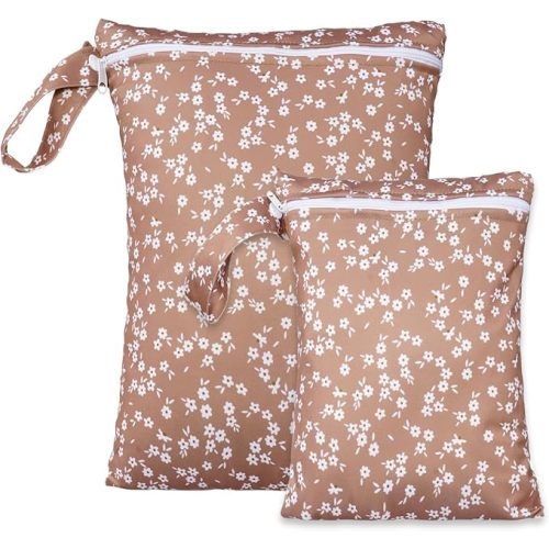 2 Sizes Wet Bags, Waterproof Storage Bag for Baby Diapers and Pump Parts, Reusable Diaper Bag with Zippered Pockets and Handle, Travel Bags, Beach, Pool, Gym Bag for Swimsuits & Wet Clothes, Set of 2