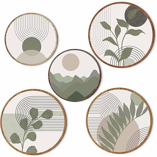 uniro Boho Wall Decor, Sage Green Wooden Wall Art Bohemian Wall Hanging Decor for Living Room, Bedroom, Bathroom, Farmhouse Geometric Minimalist Green Wall Decor, 10'' and 8'' Aesthetic Wood Wall Hangings for Apartment Nursery