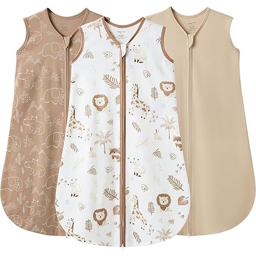 JELLYMONI Baby Sleep Sack 6-12 Months 0.5 Tog Wearable Blanket for Baby, 100% Cotton 3 Pack Infant Toddler Sleeping Sack Lightweight Soft 2-Way Zipper Sleepsack