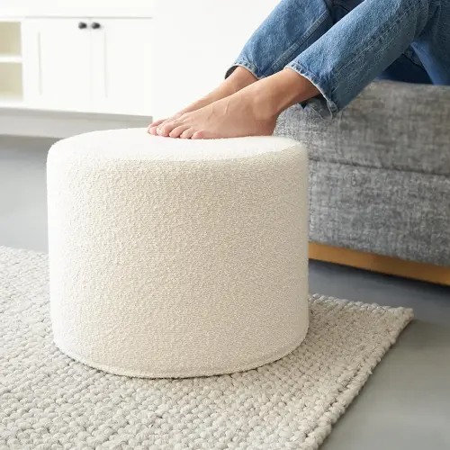 Beautiful Boucle Pouf Ottoman and Foot Rest - Elevate Your Living Room Decor with Lightweight Comfort and Charm - A Modern Foam Stuffed Poof Perfect to Rest Your Feet