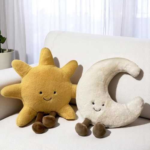 Adorable Deer INS Moon and Sun Plush Doll – Kawaii Cuddly Cartoon Pillow – Cozy Sky Decor for Kids Room, Sofa, Gift, Soft Plushie Toy