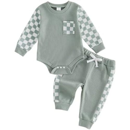 Sejardin Infant Baby Boy Fall Clothes Contrast Color Long Sleeve Romper and Stretch Pants Newborn 3 6 12 18M Outfit