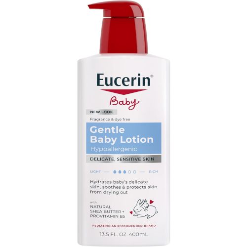 Eucerin Baby Body Lotion, Hypoallergenic and Fragrance Free Baby Lotion with Pro-Vitamin B5 and Shea Butter, 13.5 Fl Oz Bottle