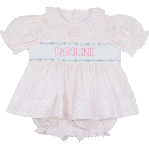 Pink Swiss Dot Custom Smocked Diaper Set