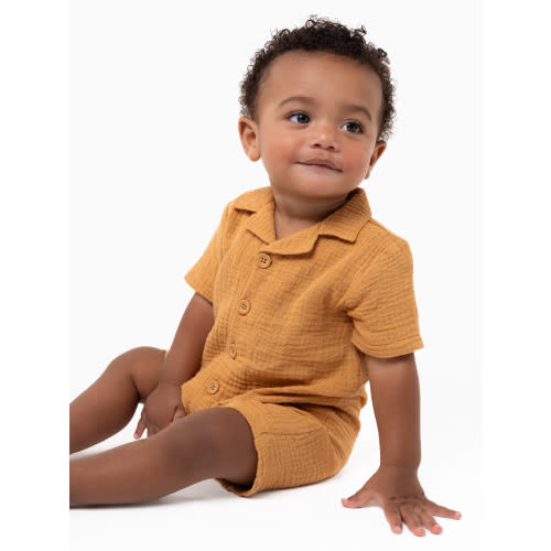 Modern Moments by Gerber Baby Boy Short Sleeve Collared Romper, Sizes 0/3 Months - 24 Months