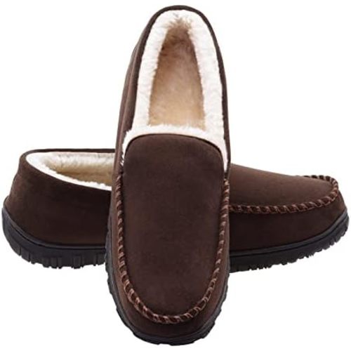 Lulex Moccasins for Men House Slippers Indoor Outdoor Plush Mens Bedroom Shoes with Hard Sole