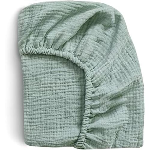 UBBCARE Muslin Crib Sheets for Boys and Girls, 28 X 52 Inches Cotton Fitted Baby Crib Sheet for Standard Crib and Toddler Mattresses, Ultra-Soft and Hypoallergenic Neutral Nursery Sheets - Green