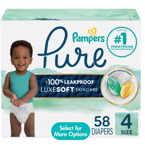 Pampers Pure Protection Diapers Size 4, 58 Count, Hypoallergenic, Free of Chlorine, Fragrance, Parabens, and Latex