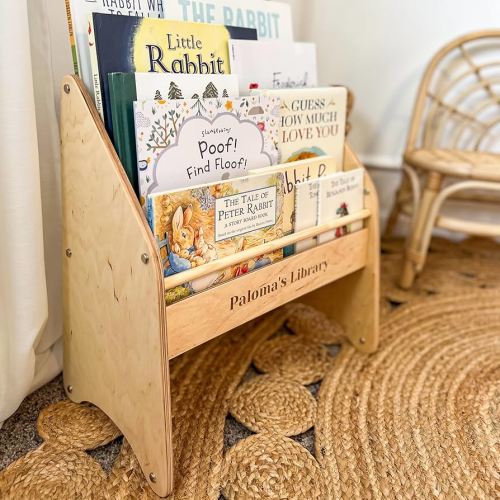 Montessori Bookshelf for Toddler Wood Kids Playroom Furniture Natural Wooden Nursery Gift Birthday Baby Neutral Room Storage Shelf Large Bookcase Child Decor Idea (Small)