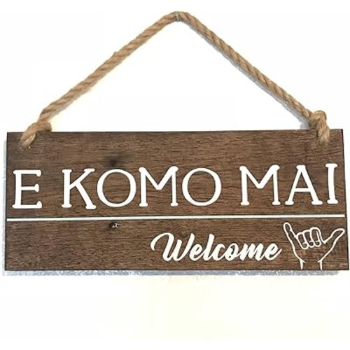HCHANA E Komo Mai Welcome Hanging Wood Sign,Hawaii Signs,Welcome Signs,Reclaimed Pallet Wood Signs,Shaka Signs,Front Door Signs