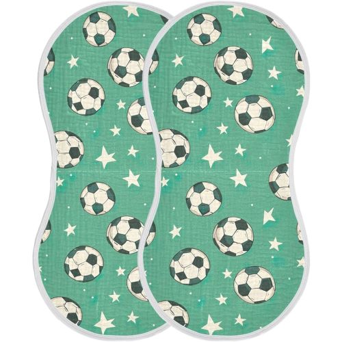 Soccer Balls and Stars Baby Burp Cloths for Newborn Boys and Girls 2 Pack, Soft & Absorbent Cotton Baby Burp Cloth, Baby Washcloths, Newborn Towel, Burp Rags