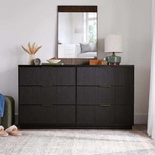 Better Homes & Gardens Lillian Fluted 6 Drawer Dresser, Black Finish