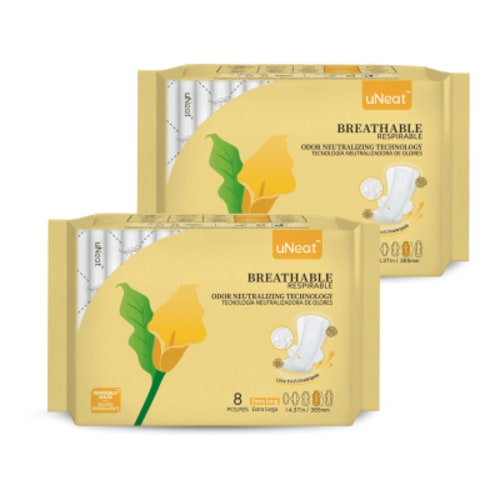uNeat Overnight Pads with Wings, Size 4, Unscented, Heavy Absorbency, Extra Long Pads, 16 Ct