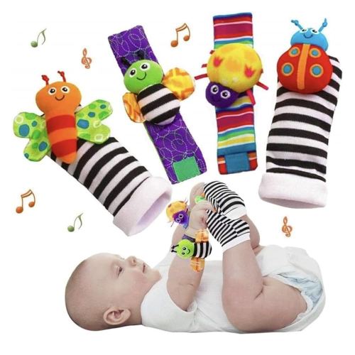 Little Treasures and Play Soft Wrist Rattle & Foot Finder Socks Set – Cotton Plush Infant Toys for Newborns 0-12 Months, Baby Shower Gifts for Boys & Girls, Hand & Feet Rattles for 3 Month Plus