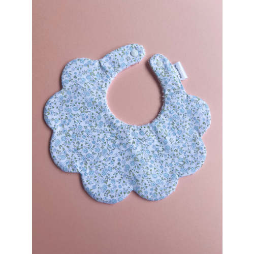 Blue Ditsy floral scalloped bib