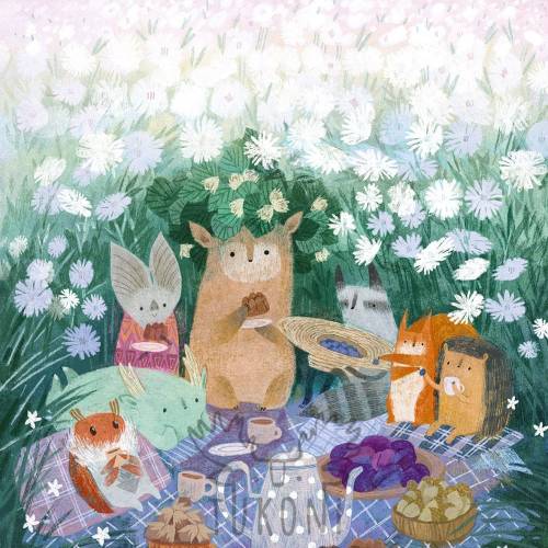Summer Picnic Tukoni with Friends, Woodland Kids Room Decor, Children Illustration Print, Nursery Wall Art Print, Animal Tea Party