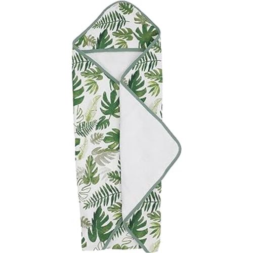 Little Unicorn Premium Muslin & Terry Hooded Towel, 30x30 (Tropical Leaf)