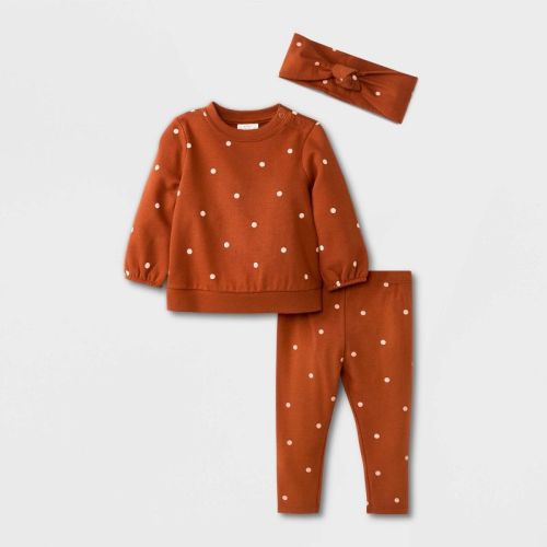 Baby Girls' Polka Dot Sweatshirt Top & Bottom Set with Headband - Cat & Jack™ Orange