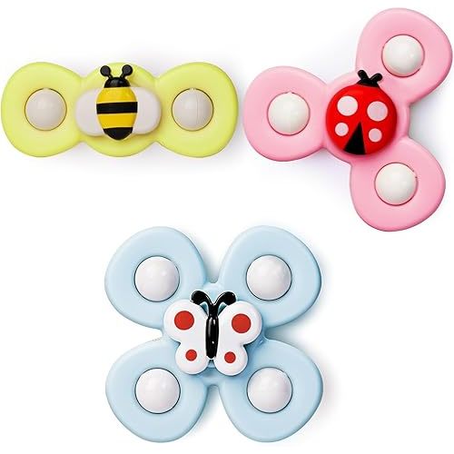 LiKee Strong Suction Cup Fidget Rotating Sensory Bath Toys for Baby 12 18 Months Airplane Car Travel Table & Window Toys for 1 2 Years Old Toddler Boys and Girls (Insect-2)