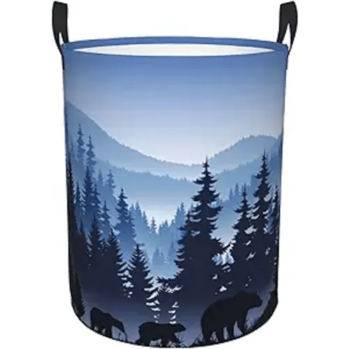 Mountain Forest Laundry Basket Mama Bear Laundry Hamper Misty Foggy Mountains Clothes Storage Bucket Toy Organizer Bin Waterproof With Handles For Bathroom Bedroom Dorm Nursery Women Men Girls Boys