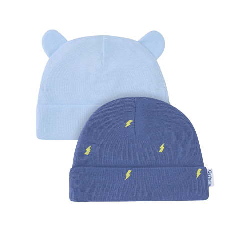 Gerber Baby Boy Cotton Caps, 2-Pack, Sizes Newborn - 0/6 Months