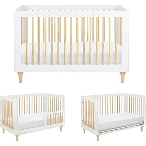 Babyletto Lolly 3-in-1 Convertible Crib with Toddler Bed Conversion Kit in White and Natural, Greenguard Gold Certified