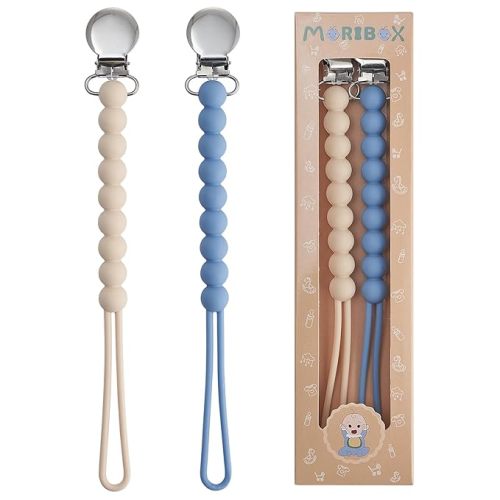 Pacifier Clip for Boys Girls - MORIBOX Paci Clip Soothie Baby Binky Holder for Shower Gift Birthday 2 Pack