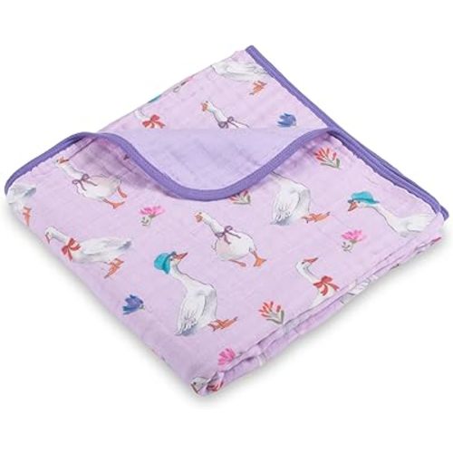 LollyBanks Baby Blanket, 100% Cotton Muslin Quilt for Boys and Girls, 47 x 47 Inches Toddler Quilt, Soft and Cozy 6-Layer Newborn Blanket, Lightweight Infant Crib Blankets, Registry (Goose Print)