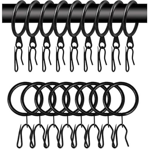 40 Pcs Metal Curtain Drapery Rings & Hooks, 30 mm Internal Diameter, Black