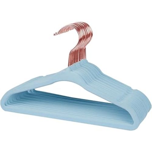Stormix Baby Velvet Hangers, 32 Pack Children's Clothes Hangers Non-Slip Kids Hangers for Infant/Toddler Blue (Gold Hook)