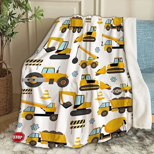 Construction Trucks Blanket Lightweight Plush Fuzzy Cozy Soft Blankets for Couch Quilt Decorative Birthday Gift 50"x40" for Kids