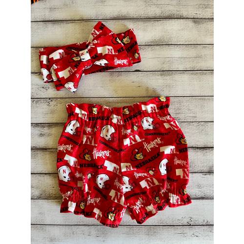 Nebraska Cornhuskers Huskers Inspired Football Bloomer Headwrap Bloomers Little Baby Girl Toddler Big Bow Infant Headband Shorts Bummies