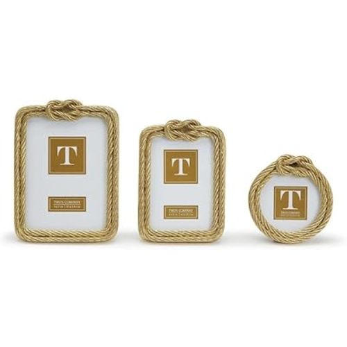 Two's Company Golden Threads Set of 3 Top Knot Rope Photo Frames with 3 Sizes