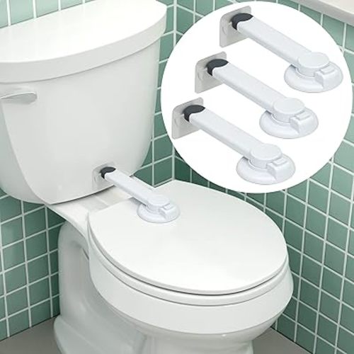 Baby Toilet Lock (3 Pack) Ideal Baby Proof Toilet Lid Lock with Arm – No Tools Needed Easy Installation with 3M Adhesive – Top Safety Toilet Seat Lock – Fits Most Toilets – White