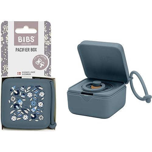 BIBS Liberty Pacifier Box with Strap. Soother Holder and Steriliser case. 100% BPA Free Food-Grade Material - Bobo Petrol